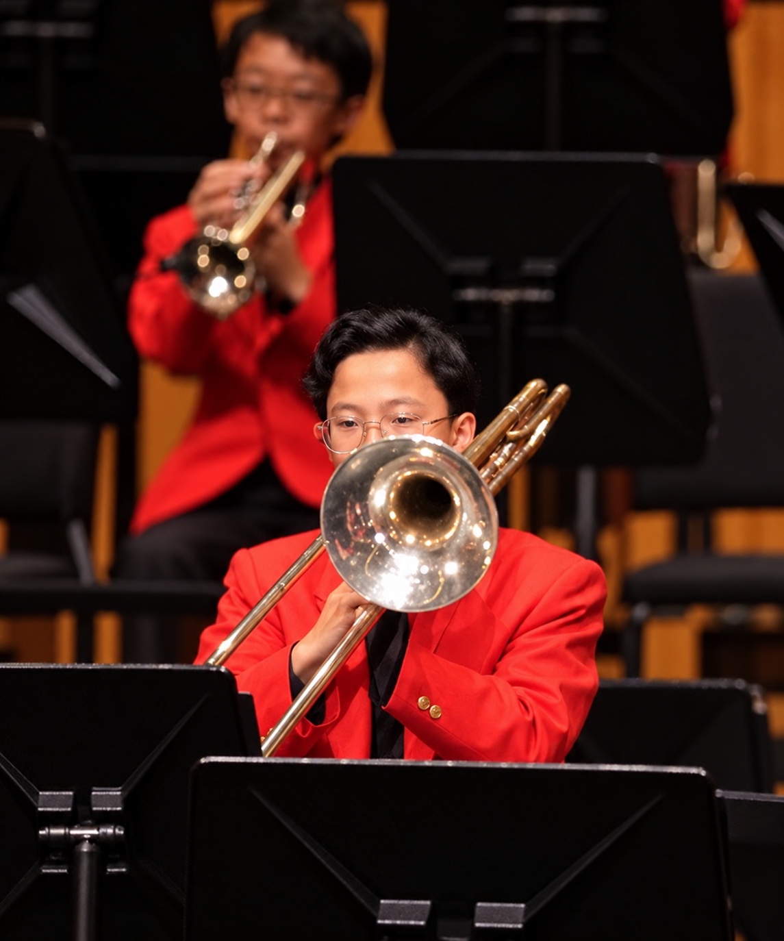 Klaus playing the trombone in the Maha Bodhi School band
